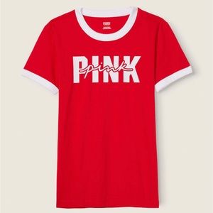 PINK COTTON SHORT SLEEVE CAMPUS RINGER T-SHIRT